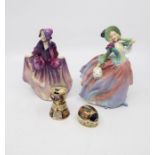 Two mid-20th century Royal Doulton ladies: Autumn Breezes and Sweet Anne. Also a Crown Staffordshire