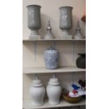 A collection of two pairs of decorative modern vases, together with a modern Chinese lidded vase (