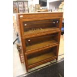 1930 three-tier Globe-Wernicke style, oak, glazed bookcase - with lock but no key - 123 cm x 84 cm.