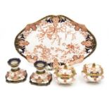 A Royal Crown Derby Old Imari style pattern no: 2712 dressing table set to include: lozenge shaped