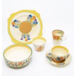 Collection of Clarice Cliff crocus tea cup and saucers with biscuit plate and other similar