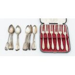 A group of 19th Century silver teaspoons, various dates and makers together with a boxed set of