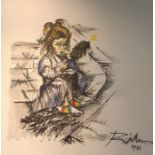 Harold Riley, after the original street girl done in 1961, pen and wash, on canvas, sketched for The