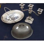 A Victorian silver plated oval bread / cake basket, rope twist swing handle above body chased with a