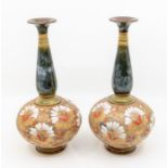 Pair of early Royal Doulton Lambeth bluster vases, no chips or cracks, slight rubs to base of one