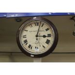 Early 20th Century John Smiths of Derby round oak wall clock, no glass, a.f.