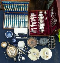 A collection of silver plate, EP, ENPS to include: Victorian engraved 12 piece fish knives and forks