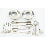 A group of Continental silver flatware, all stamped 800 together with a pair of Middle Eastern white