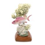 Worcester Royal Porcelain model of a squirrel fish, on stand with certificate