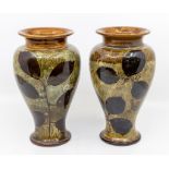 Pair of Royal Doulton brown ground vases with leaf detail, early 20th Century, no chips or cracks
