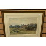 19th Century English School watercolour entitled The Farmstead, by Leopold Rivers RBA, 29 x 44 cms