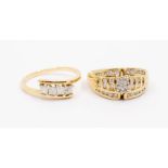 Two diamond and 9ct gold rings, comprising a four stone ring, claw  set with princess cut diamonds