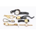 A collection of watches to include a ladies 9ct gold watch by Perona, on a 9ct gold strap, total