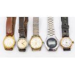 A collection of gents vintage watches to include an early 20th century 9ct gold Waltham, white