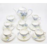 A Shelley 'Blue Iris' six piece circa 1930's tea set with teapot, sugar and cream In good condition