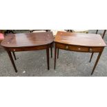 A pair of late Georgian hall tables, one mahogany and rose mahogany; both on tapered legs, one with