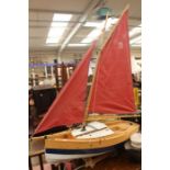 Large hand made sailing yacht with sails, 86cm, called Alice May