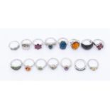 A collection of fifteen Gems TV silver and gem set dress rings, to include a mosaic opal doublet,