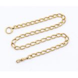 An early 20th century 18ct gold link chain, width approx 7mm, with bolt and swivel clasp, length