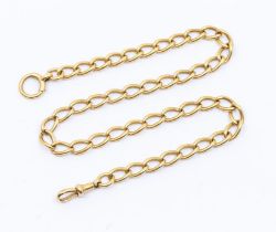 An early 20th century 18ct gold link chain, width approx 7mm, with bolt and swivel clasp, length