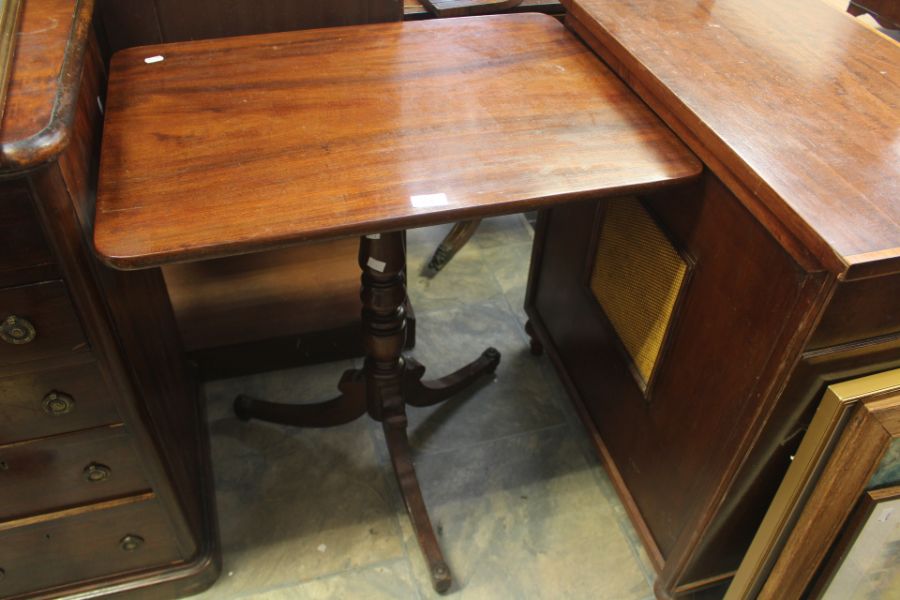 Mahogany rectangular topped Victorian Table on turned column and tripod support