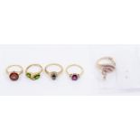 A collection of five Gems TV 9ct gold and gem set rings to include various cuts and types of