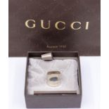 A silver Gucci  bamboo ring, wide ridged form approx 22mm, with engraved 'Gucci' signature, size
