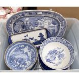 A collection of blue and white - Spode, Royal Doulton, Booths, Masons, Adam Ware (1 box)