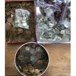 British Coin Collection in three tins including  approx 520g of pre 47 silver with a large amount of