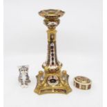 Royal Crown Derby 1128 Imari candlestick, second quality along with Royal Crown Derby gold stopper