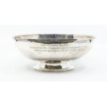 An early 20th Century German silver circular hammered bowl, engraved with inscription mentioning
