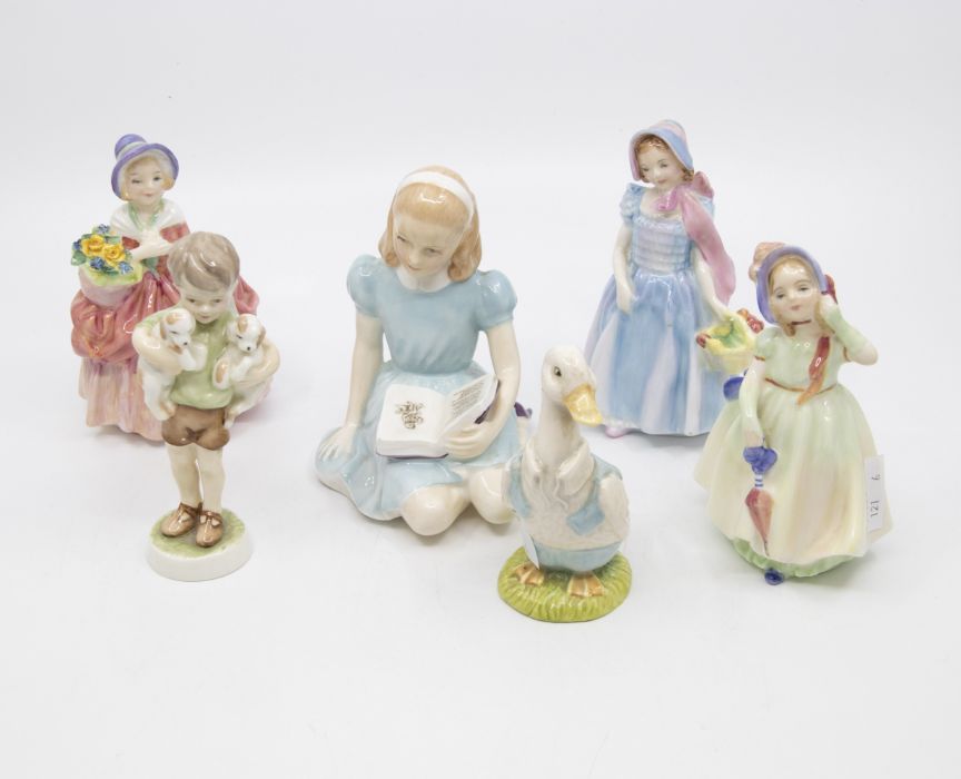 Collection of Royal Doulton figures ie. Wendy, Alice Cissie Babie including Royal Worcester Three'