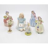 Collection of Royal Doulton figures ie. Wendy, Alice Cissie Babie including Royal Worcester Three'