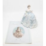 Royal Worcester lady figure in box, The First Quadrille along with prints of original drawings of
