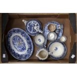 A collection of blue and white Willow, Wedgwood dinner and tea wares etc