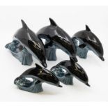 Collection of five Poole Pottery dolphins