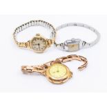 A collection of three ladies vintage wristwatches to include an early 20th century 9ct gold on a