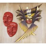 Large carnival face mask, with another wall mask of two faces design