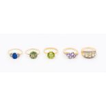 A collection of five Gems TV 9ct gold and gem set rings to include an opal and diamond ring,