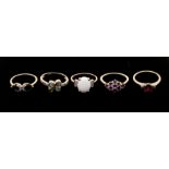 A collection of five Gems TV 9ct gold and gem set rings to include a two stone sapphire and