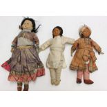 Dolls: A collection of three mid-20th century dolls dressed in traditional costume, some holing to