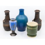 A collection of vases in the Arts and Crafts style including Pilkington Royal Lancastrian example (