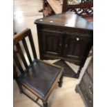 1940s set of four dining chairs along with late 20th Century oak standing corner cupboard
