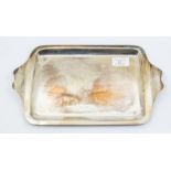 A George V silver plain rectangular tray raised rim with integrated handles, hallmarked by T