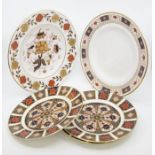 Three Royal Crown Derby 1128 Imari 1st medium dining plate along with 2nd 8687 and 2nd Derby