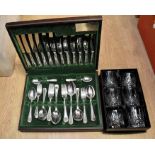 Six Thomas Webb boxed Tumblers along with Canteen of Cutlery