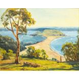 J Radford (20th Century) Landscape with Sea View beyond oil on board ,43 x 55cm signed lower left