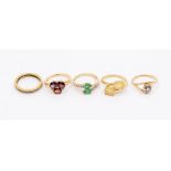 A collection of five Gems TV 9ct gold and gem set rings to include an Ethiopian opal ring set with