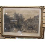 19th Century Victorian large print in gilt period frame of a farmyard