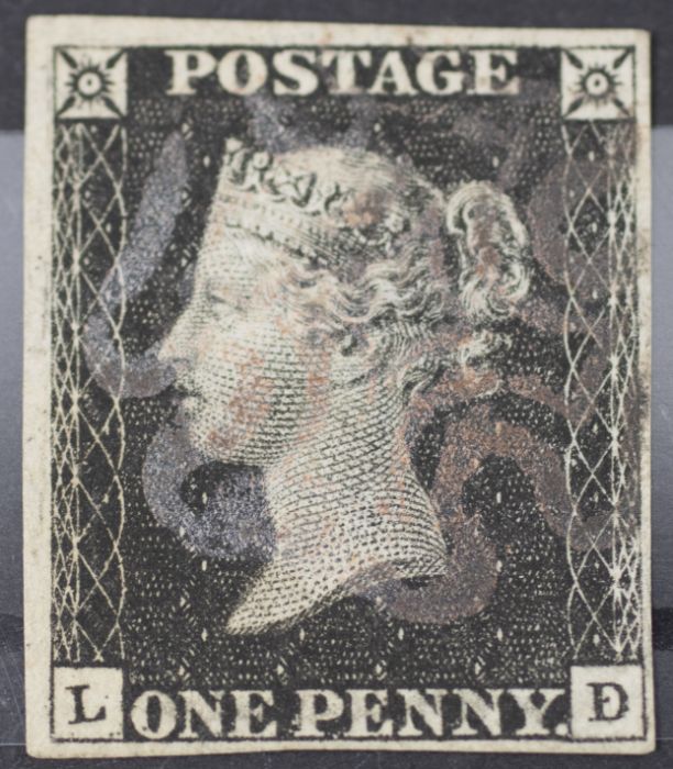 GB 1840 1d black 4 good to big margins cancelled by what appears to be a grey MX status unknown
